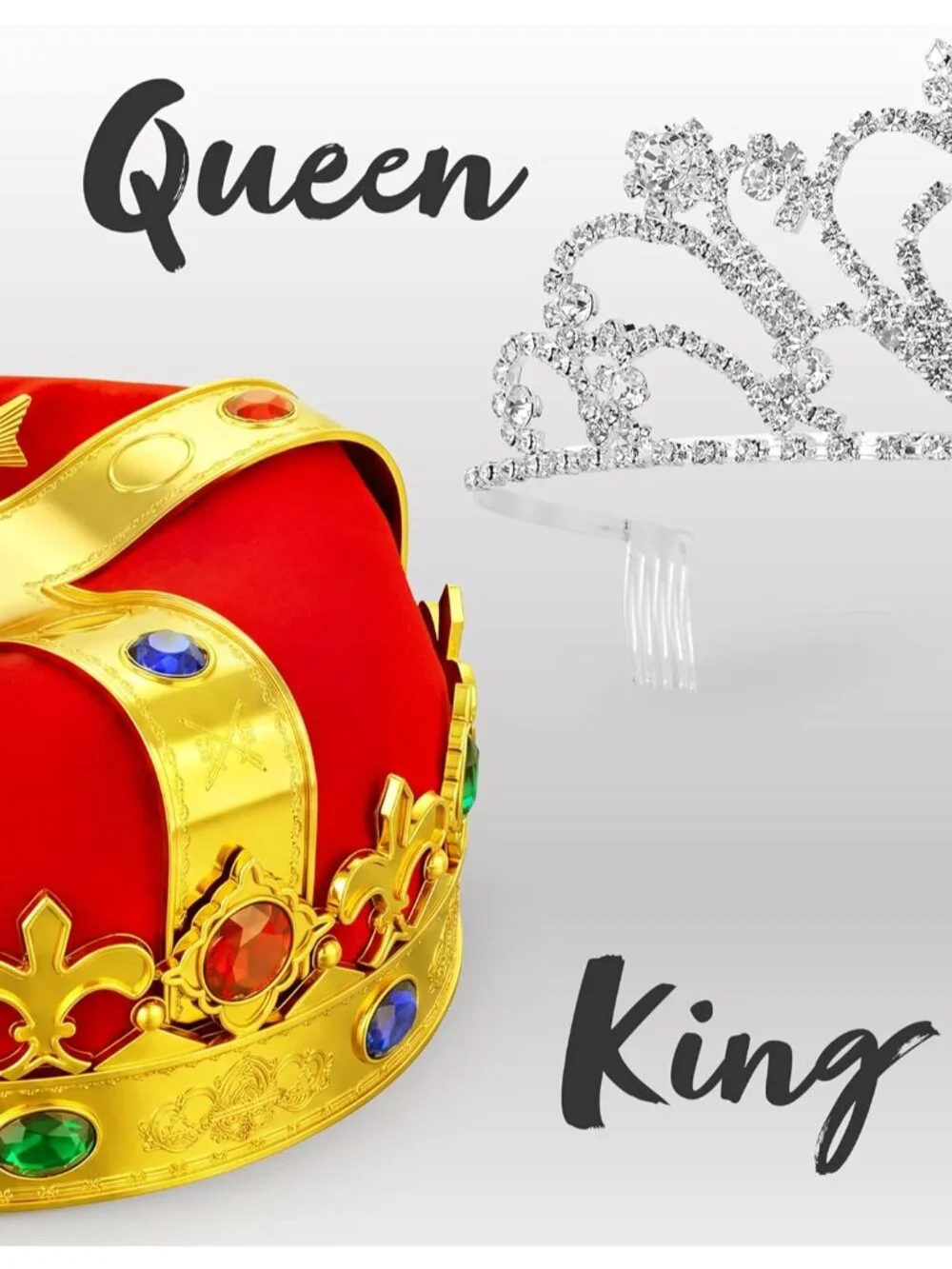 2 Pack Royal Crowns, Halloween Party Costume Accessories, King's and Queen's Cro